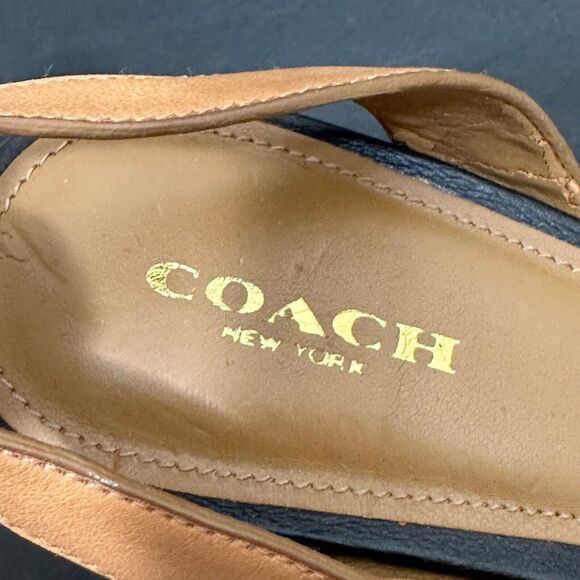 Coach Open Toe Heels Women's 9B White Brown Two Tone Crossover Ankle Strap - Picture 5 of 11